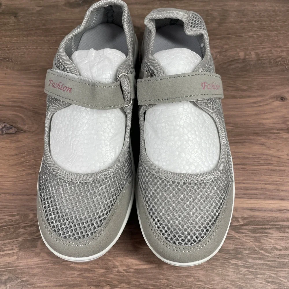 Fashion Orthopedic Comfort Walking Shoes‎ Womens Mary Jane Lightweight Gray Sz 5